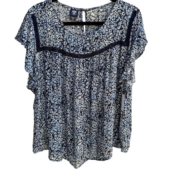 Route 66 Kmart Vintage Womens Blue Floral Flutter Sleeve Boho Shirt Blouse New X - Picture 1 of 9